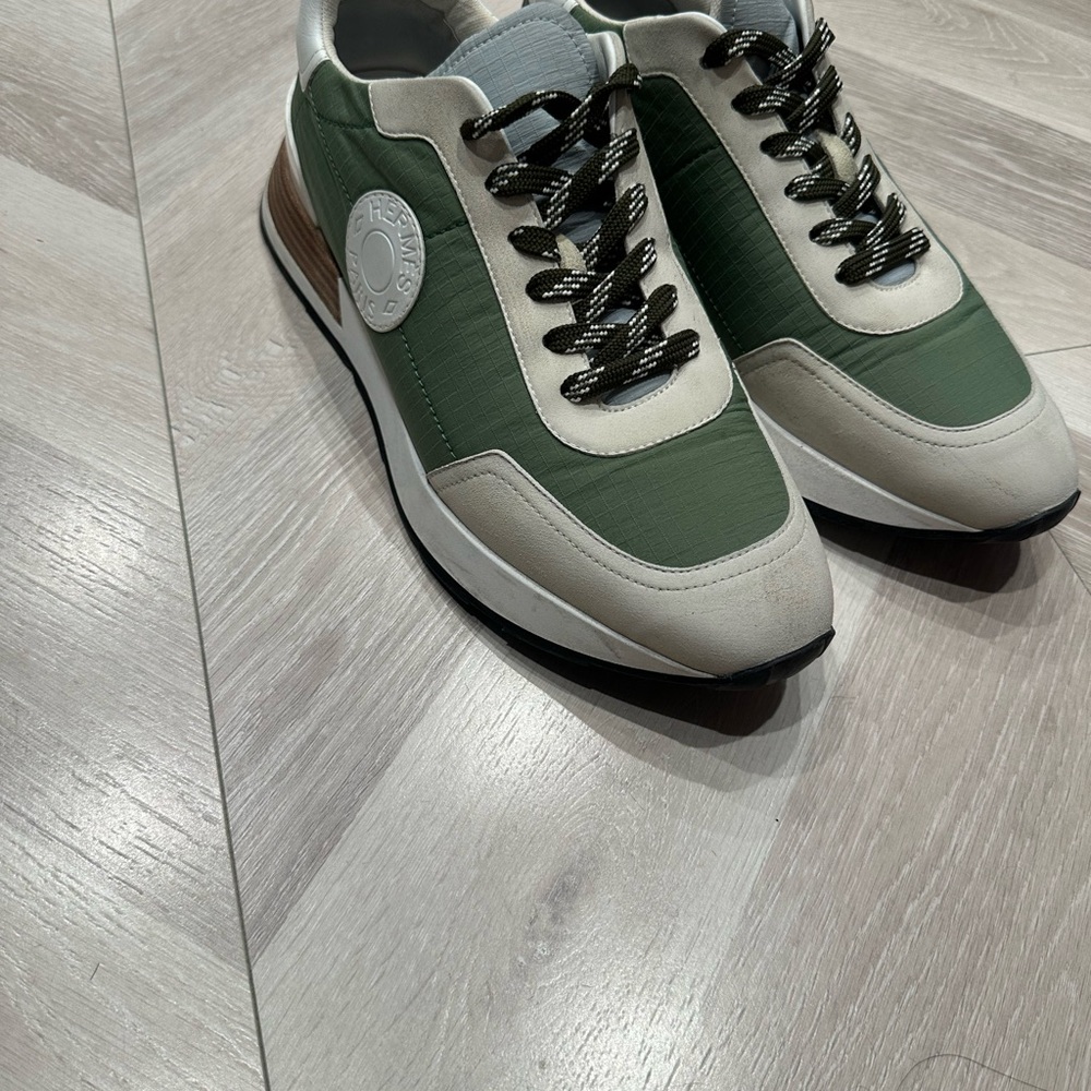 Hermes Men's Sneakers in Green and Cream